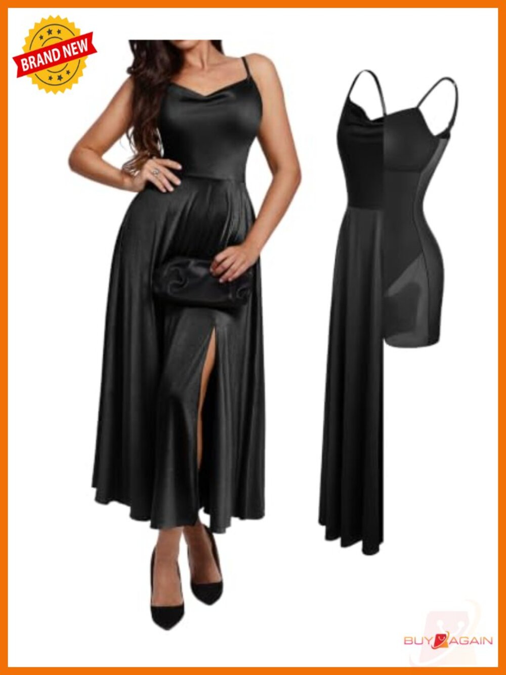 Popilush Shapewear Maxi Dress Cowl Neck High Slit A-Line Formal